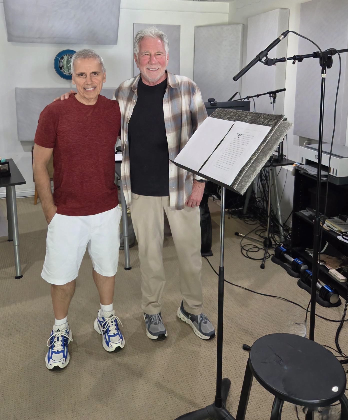 Herbie J Pilato with Jerry Houser in a recording studio