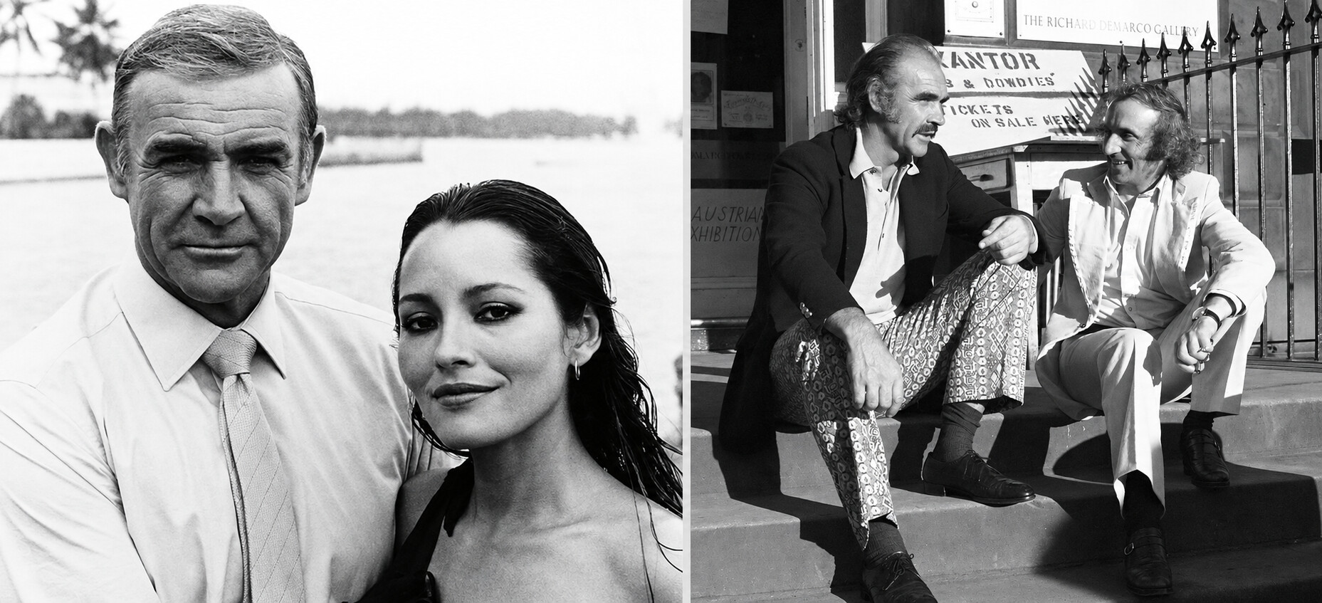 Sean Connery with Barbara Carrera in the left photograph, and Sean Connery with Richard Demarco in the right photograph
