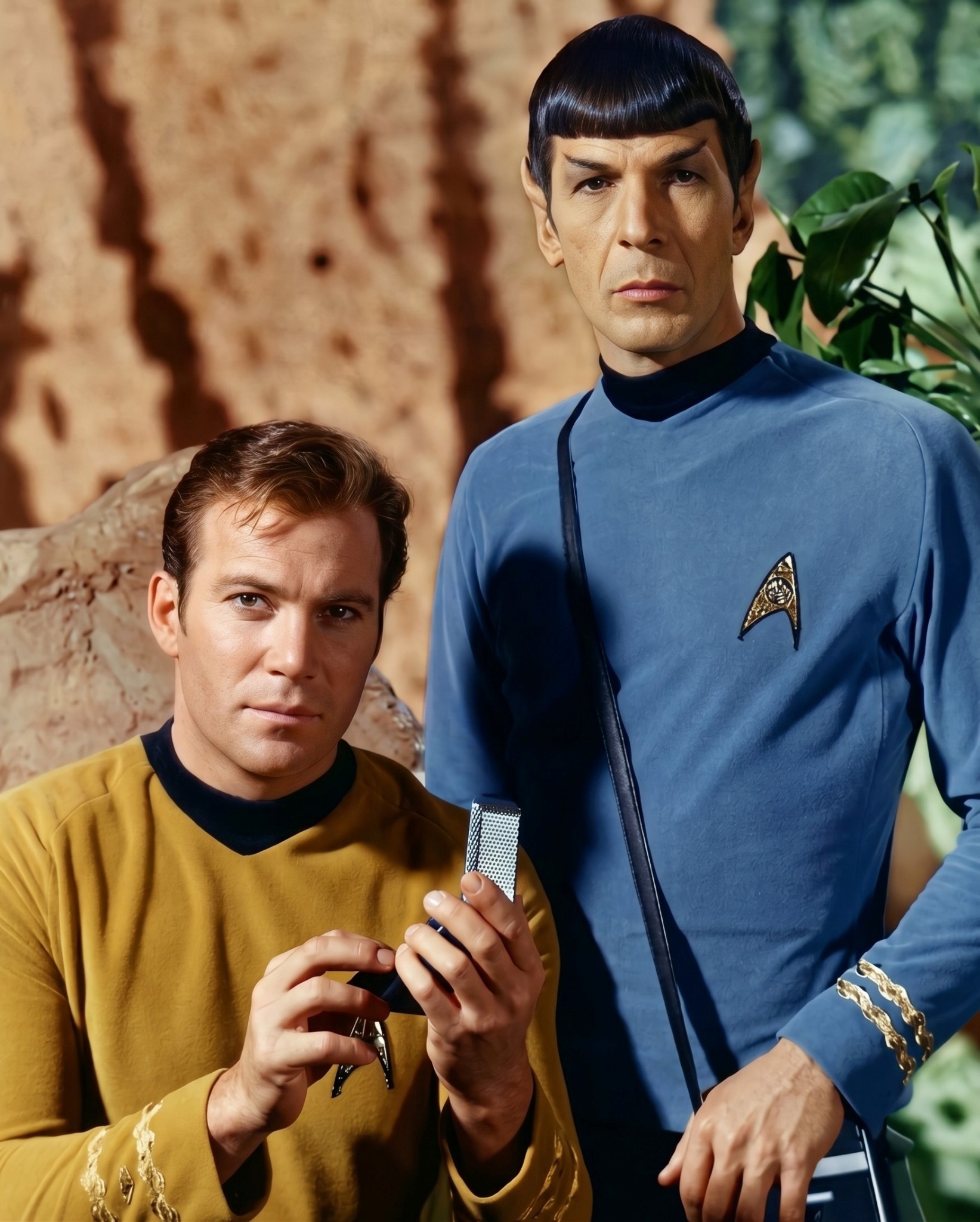 William Shatner as Captain Kirk and Leonard Nimoy as Mr. Spock